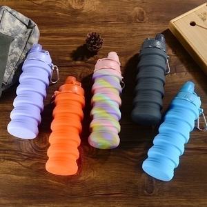 Collapsible silicone water bottles in multiple colors for outdoor travel and sports