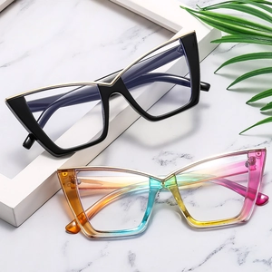 Women Oversized Cat Eye Eyeglasses Frame Anti Blue Light Plastic Metal Retro Ins Fashion Glasses