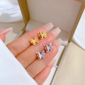 Butterfly Stud Earrings Titanium Steel Double Layer Matte Frosted Minimalist Geometric Jewelry For Women Men