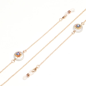 Golden non-slip metal eyewear chain with stylish evil eye and pearl pendant