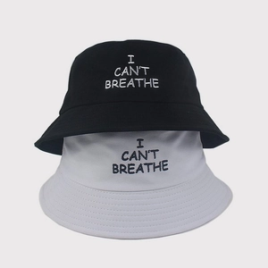I Can't Breathe embroidered cotton bucket hats in black and beige colors set