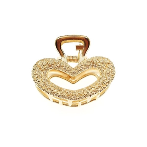 Elegant gold alloy heart-shaped hair claw clip with detailed rose pattern engraving