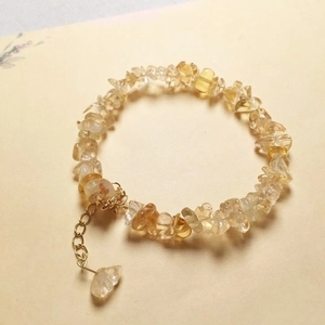 Irregular natural citrine stone bracelet for women with adjustable gold lobster clasp