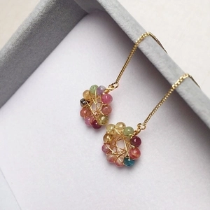 Tourmaline 14K gold filled wreath drop earrings with colorful candy gemstone beads