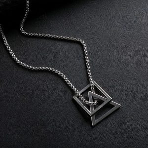 Minimalist geometric stainless steel box chain necklace with layered pendant for men