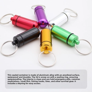 Waterproof aluminum alloy pill cases in six colors with keychain rings and sealing gaskets