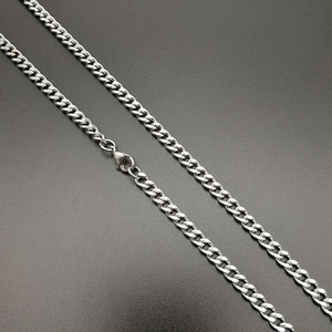 Polished silver stainless steel Cuban link necklace with lobster clasp 5mm wide