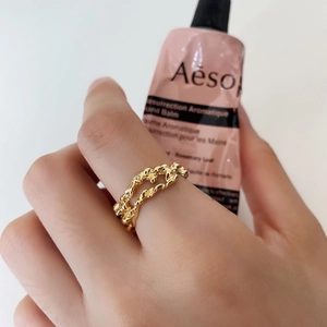 French style 925 sterling silver irregular lava open ring in shiny gold for women