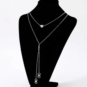 Minimalist Stainless Steel Double Layer Y Lariat Necklace For Women Heart Infinity Tree Of Life Feather Pendants Long Chain