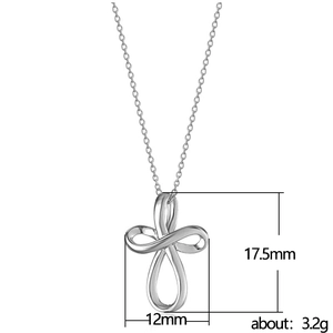 Silver Mobius pendant necklace with cross-infinity design and 17.5mm dimensions