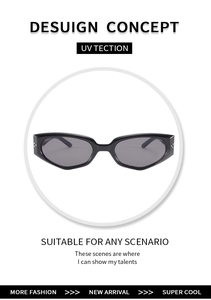 Macro detail of black cat-eye sunglasses featuring three-dot silver metal rivets on frames