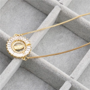 Gold copper necklace featuring a micro-set zircon Virgin Mary pendant with box chain