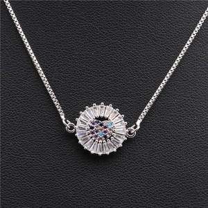 Silver-plated copper necklace featuring a colorful zircon-encrusted heart and box chain