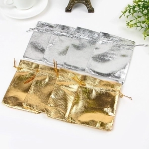Luxurious Metallic Fabric Drawstring Jewelry Pouch Gold Silver Small Gift Packaging Bag For Wedding Party Favors Storage Bags