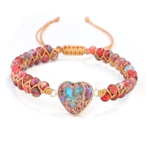 Handmade heart emperor stone wrap bracelet with colorful beads and woven adjustable rope