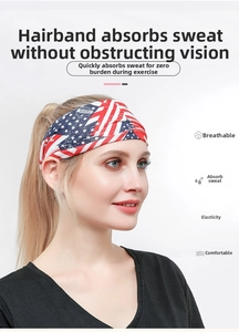 Close-up of US flag print on moisture-wicking and elastic athletic headband fabric