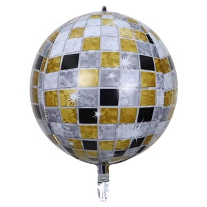 Palloncino disco in alluminio con motivo a scacchi oro e argento per decorazioni party