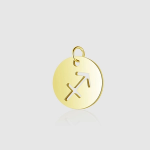 Macro view of a 14K gold-plated stainless steel Sagittarius zodiac charm pendant