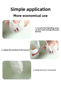 Three-step guide for pet styptic powder application using cotton swabs for dog claws