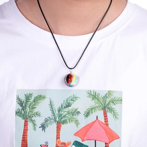 Galaxy glass ball pendant necklace with black cord, harajuku universe glowing jewelry for women.