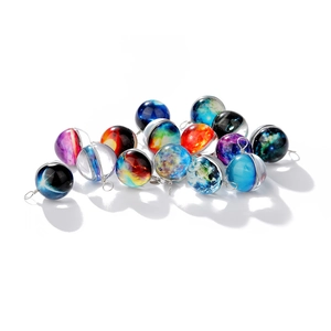 Luminous double-sided cosmic galaxy glass ball pendant with planet star patterns
