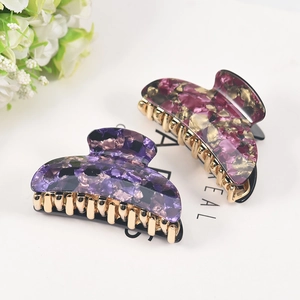 Acrylic floral hair claw clips with purple amber and red-gold patterns for women