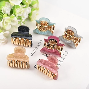 Glitter acrylic hair claws set in six colors with gold metal springs for women