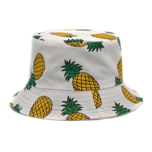 Wende-Anglerhut aus Baumwolle mit gelbem Ananas-Druck für sommerlichen Sonnenschutz