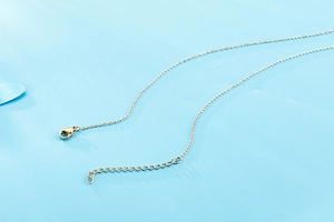 Detail of adjustable gold necklace with a secure lobster clasp and high-quality chain link
