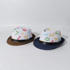 Kids woven fedora hat with colorful numbers and stylish leather buckle band
