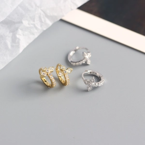 Elegant gold and silver S925 sterling silver cross hoop earrings with sparkling crystals