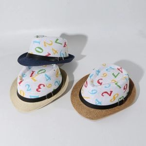 Kids Straw Fedora Hat Summer Sun Protection Breathable Mesh Colorful Number Print Wide Brim Jazz Cap Boys Girls Toddler