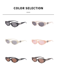 Detailed grid view showcasing six color options for polygon cat eye sunglasses with metal accents