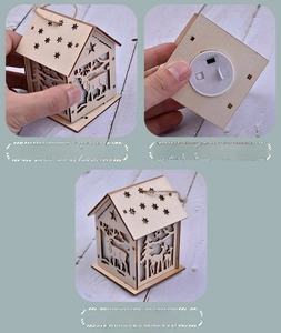 Close-up of LED base assembly for DIY wooden Christmas house with reindeer cutout