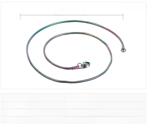 Detailed view of 1.5mm multi-color rainbow stainless steel snake chain with dimensions