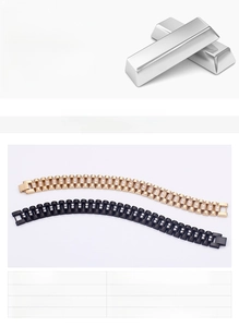 Detailed view of men's stainless steel bracelet featuring 18K gold plating and set zircons