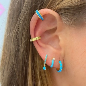 S925 sterling silver turquoise blue enamel and gold earrings set with zircon accents