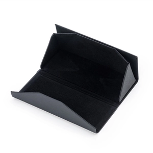 Foldable black cross pattern PU leather triangular sunglass case with soft lining