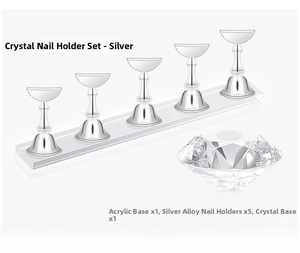 Silver alloy nail stand set with crystal diamond base and acrylic holder for practice