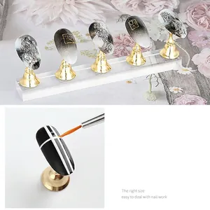 Acrylic nail art display stand with 5 golden magnetic alloy tip holders for practice