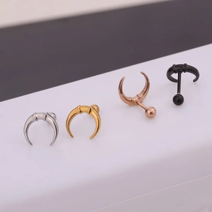 Sleek stainless steel crescent moon cartilage earrings in silver, gold, rose gold and black