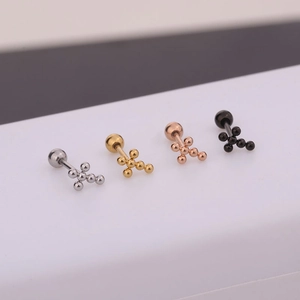 Cross cartilage earrings in silver gold rose gold and black finish stainless steel