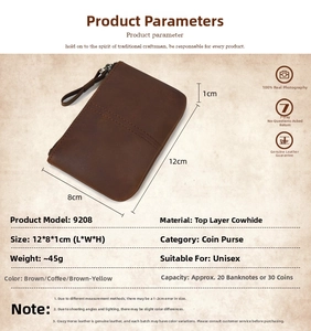 Detailed size specifications of the vintage leather coin purse with dimensions 12x8x1cm