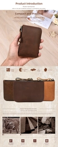 Detailed view of genuine cowhide leather coin purses with durable metal zippers