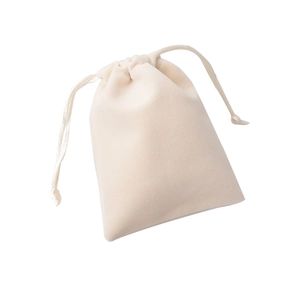 Premium beige velvet drawstring pouch for jewelry packaging and gift storage