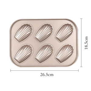 Rose gold 6-cavity Madeleine cake pan made of non-stick carbon steel, 26.5x18.5cm
