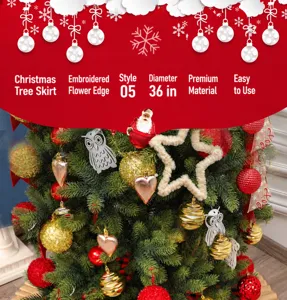 Detailaufnahme der weißen Spitze am rot-schwarz karierten Weihnachtsbaumrock
