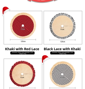 Size specifications for 120cm Christmas tree skirts in red plaid and khaki lace styles