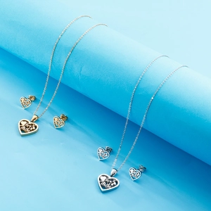 Hollow Heart Necklace And Earrings Stainless Steel Mother Love Theme Mãe Text Design Mother's Day Gift For Women Jewelry