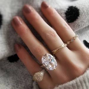 Exaggerated S925 silver 18K gold plated rings set featuring oval-cut center stone for women
